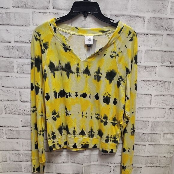 CAbi Yellow Black Relaxed Crop Sweatshirt - Picture 1 of 3
